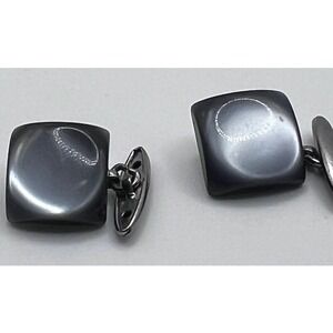Mens‎ Vintage Silver Tone Square Cufflinks Gray Lucite Inset Chain Link Backs